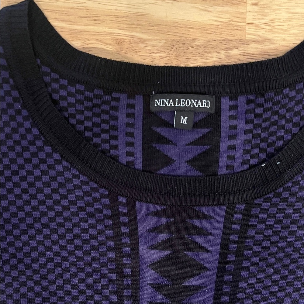 Nina Leonard Black and Purple Geometric Mini Dress - Picture 2 of 3